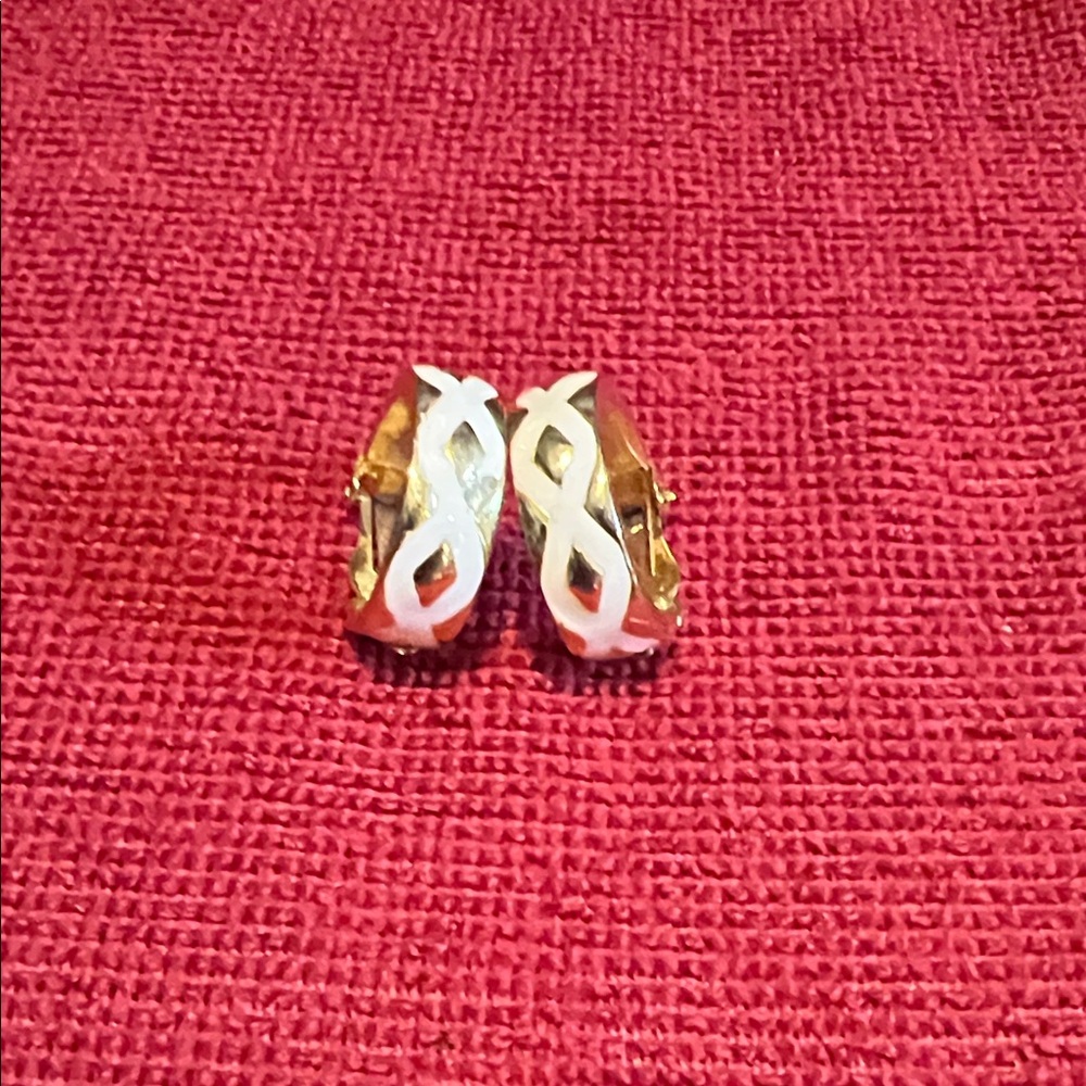 Gold and White Twisted Hoop Earrings - Women Jewelry Clip On Vintage
